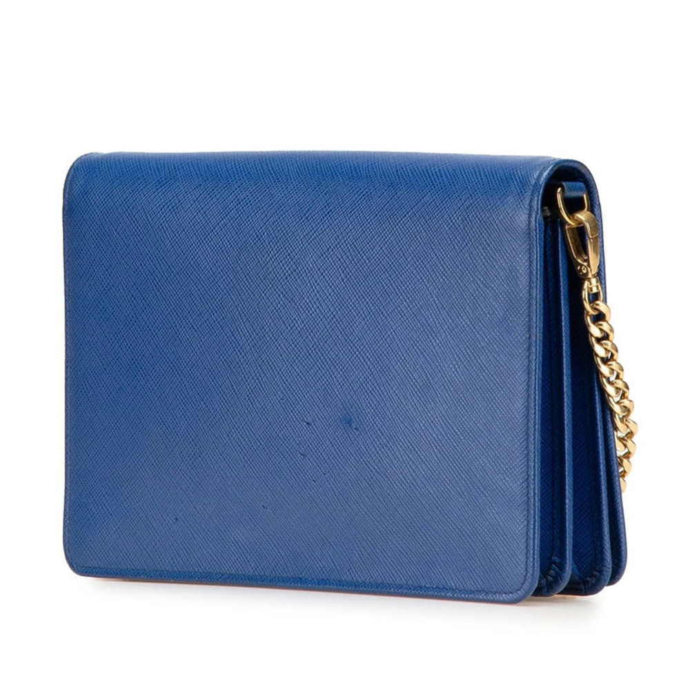 Prada Blue Shoulder Leather Saffiano Chain Wallet Bag